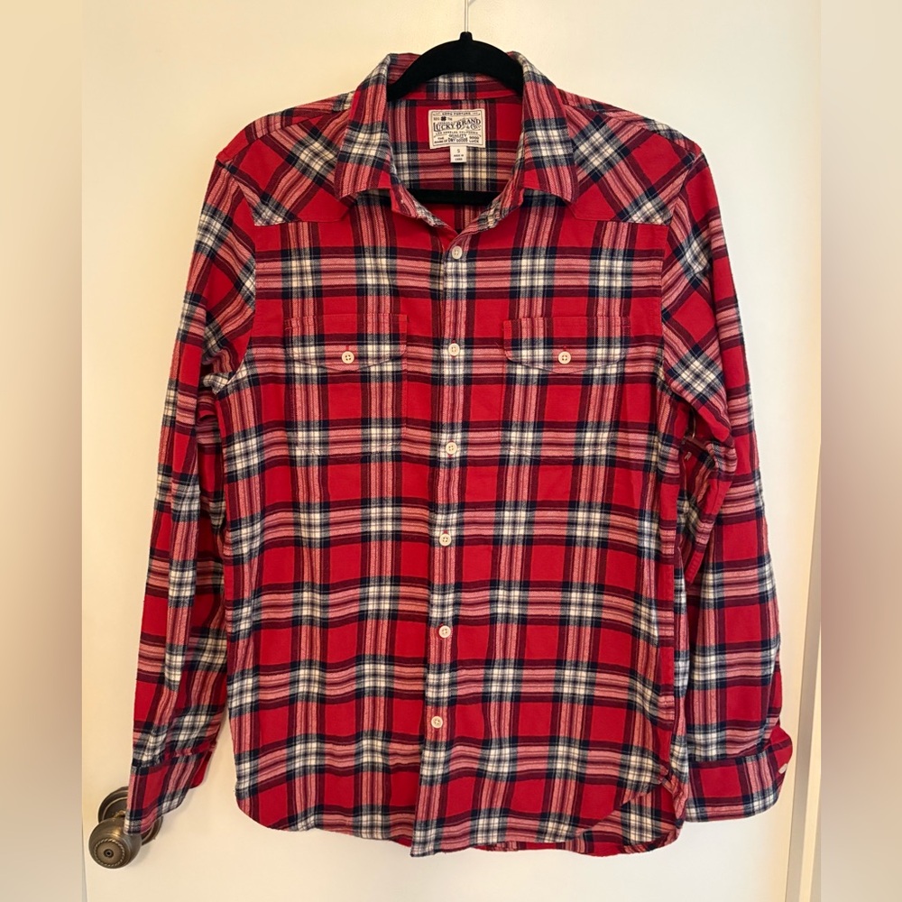 Lucky Brand Red and Blue Plaid Men’s Flannel Shirt